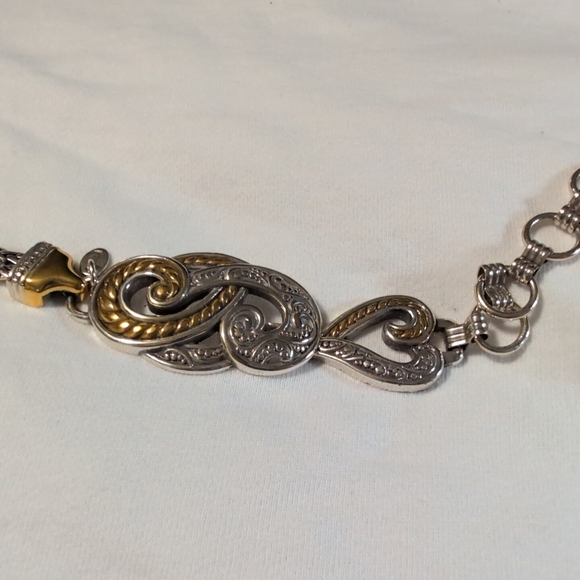 BRIGHTON Silver/Gold Tone Accent Scroll Heart Belt, Size Medium - Picture 7 of 7